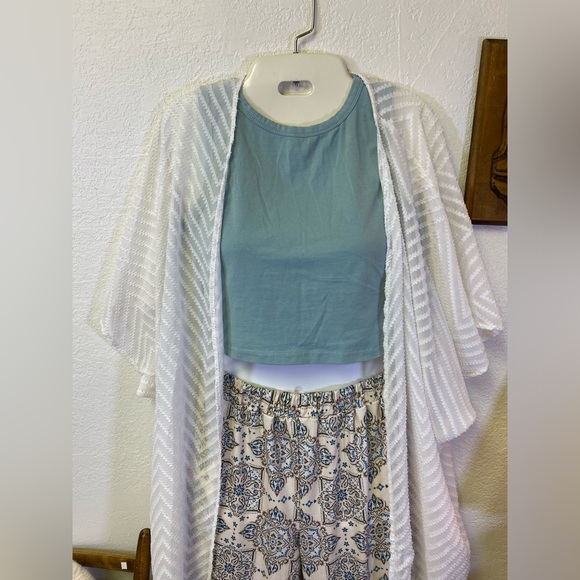 Boho Hippie Outfit Gaucho High Waist Bell Crop Pant Crop Top & Sheer Coverup S/M - Picture 3 of 16